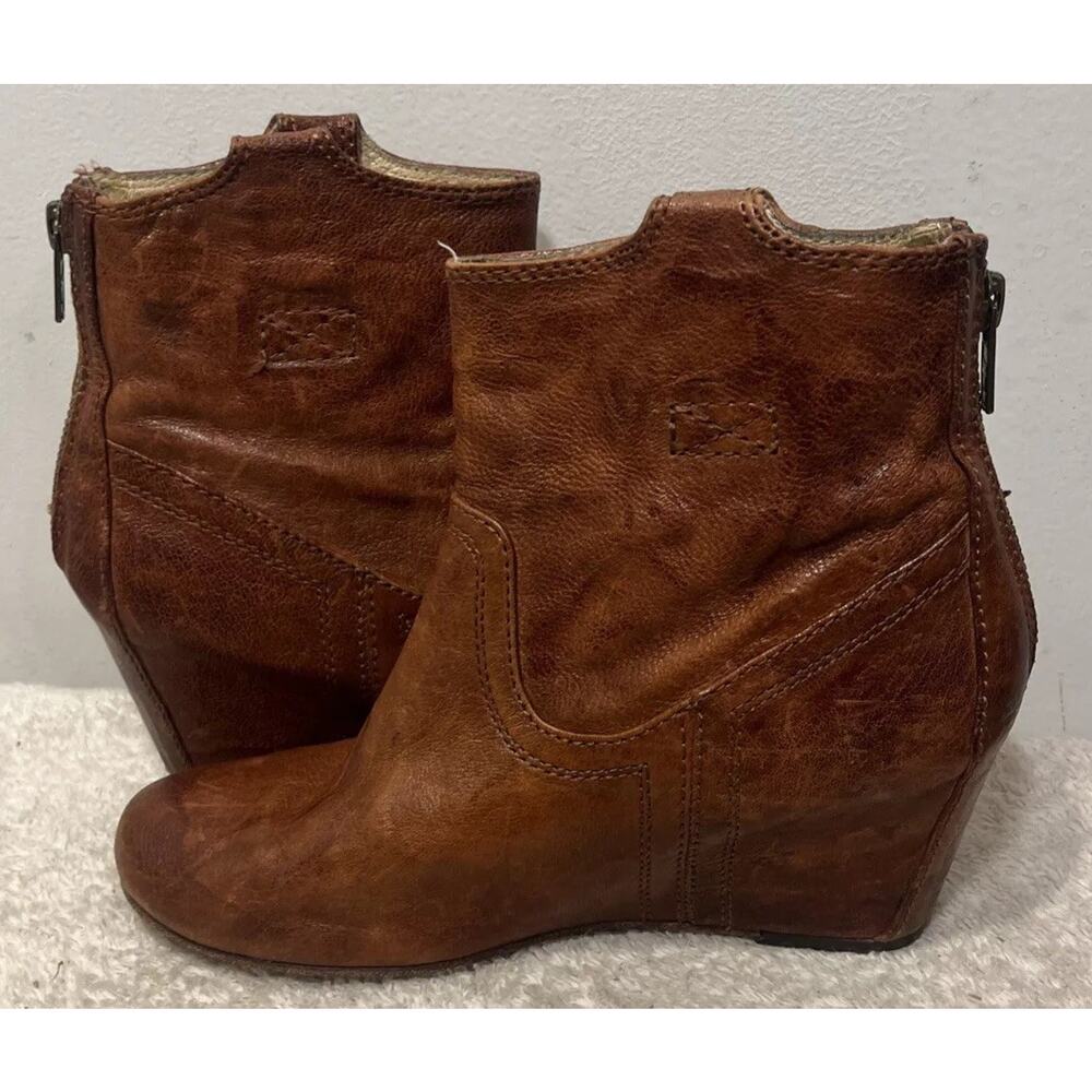 FRYE Carson Wedge Bootie Women's 6 M Brown Leather Western Ankle Boot Zip - Picture 2 of 14